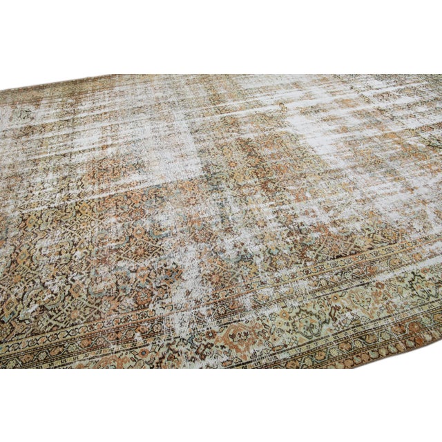 Antique Brown Malayer Handmade Allover Motif Shabby Chic Wool Rug For Sale - Image 4 of 11