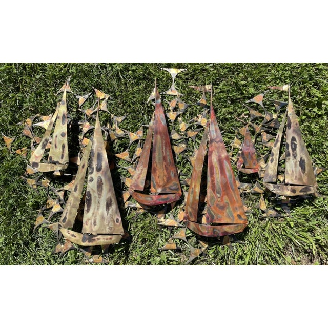 Vintage MCM Marc Creates Brutalist Metal Sailboat Wall Sculpture 32" Long For Sale - Image 6 of 6