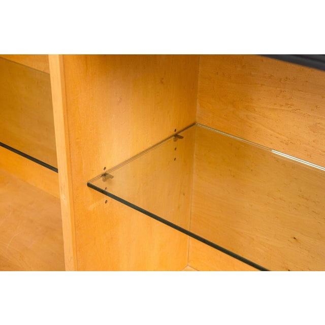 Wood Vintage Postmodern 2 Tier Glass Shelf Blonde Wood Display Cabinet For Sale - Image 7 of 7