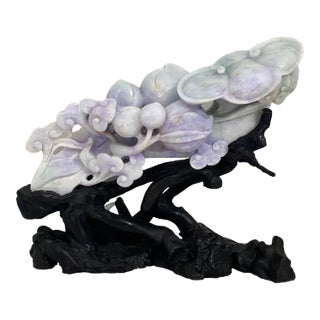 Large Chinoiserie Jadeite Jade Lingzhi With Peach and Flowers 11.75" W. For Sale