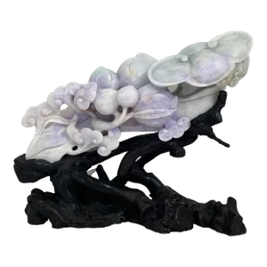 Large Chinoiserie Jadeite Jade Lingzhi With Peach and Flowers 11.75" W.