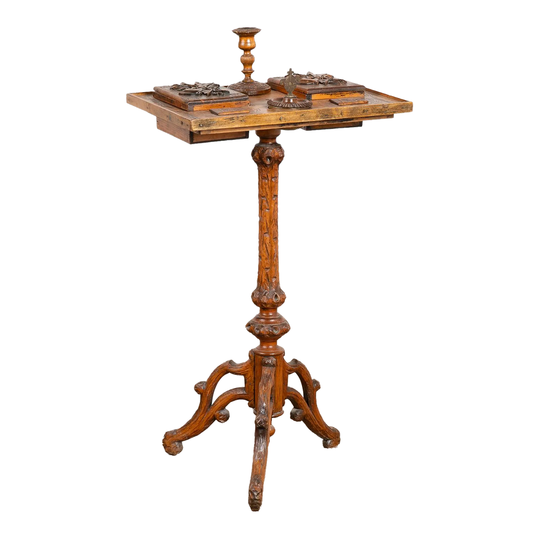 tobacco table Hand Carved Tobacco Smoking Small Pedestal Side Table, Sweden Circa 1860-80