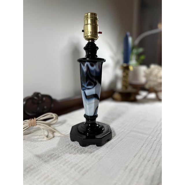 Art Deco 1940s Globe Specialty Co. Slag Glass & Metal Lamp For Sale - Image 3 of 5