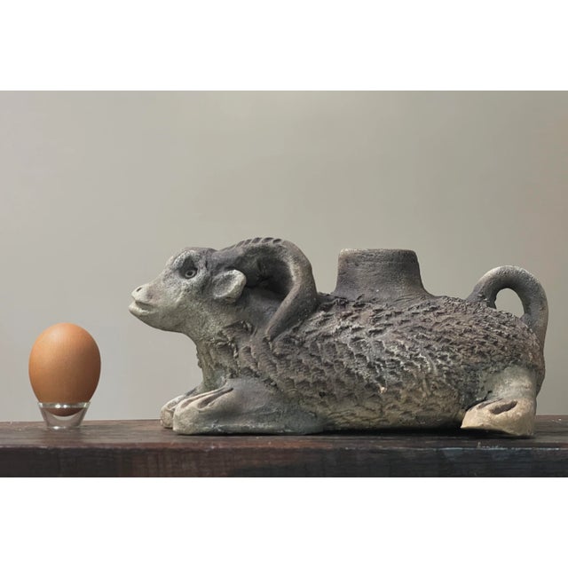 Gray Vintage Mexican Outsider Wood Fired Ceramic Ram Sculptural Vessel For Sale - Image 8 of 9