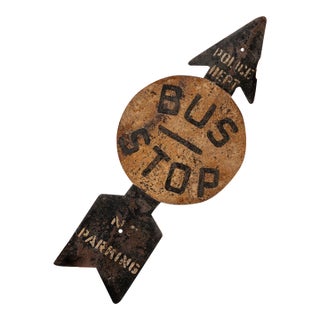 Early 20th-Century Painted Steel Arrow Bus Stop and No Parking Sign For Sale
