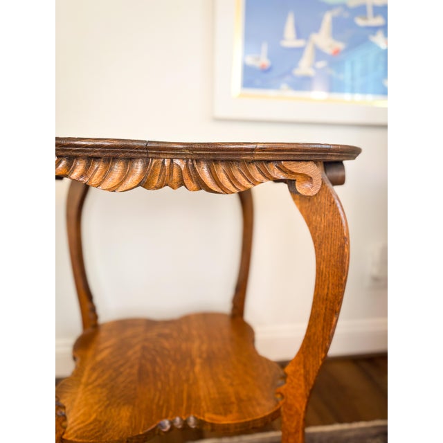 Antique Quarter-Sawn White Oak Accent Table With Lower Shelf For Sale - Image 4 of 7