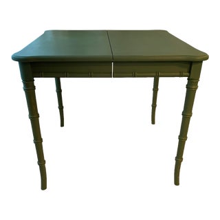 Faux Bamboo Game or Entry Console Tables in Old Green Paint For Sale