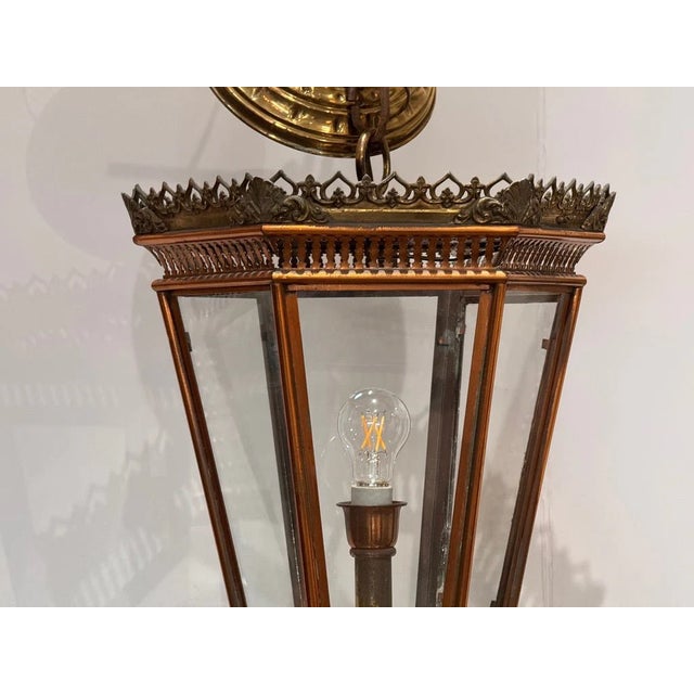 Metal 19th Century Italian Brass and Copper Wall Lantern With Beveled Glass Panels For Sale - Image 7 of 7