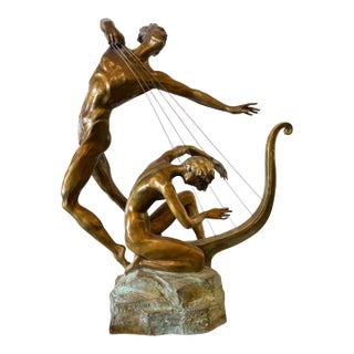 1990s Misha Frid “Harp Player” Bronze Sculpture For Sale