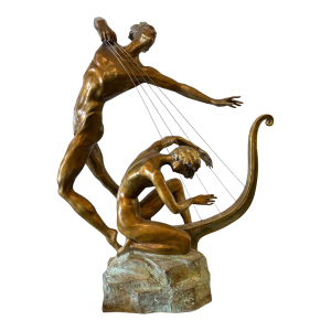 1990s Misha Frid “Harp Player” Bronze Sculpture