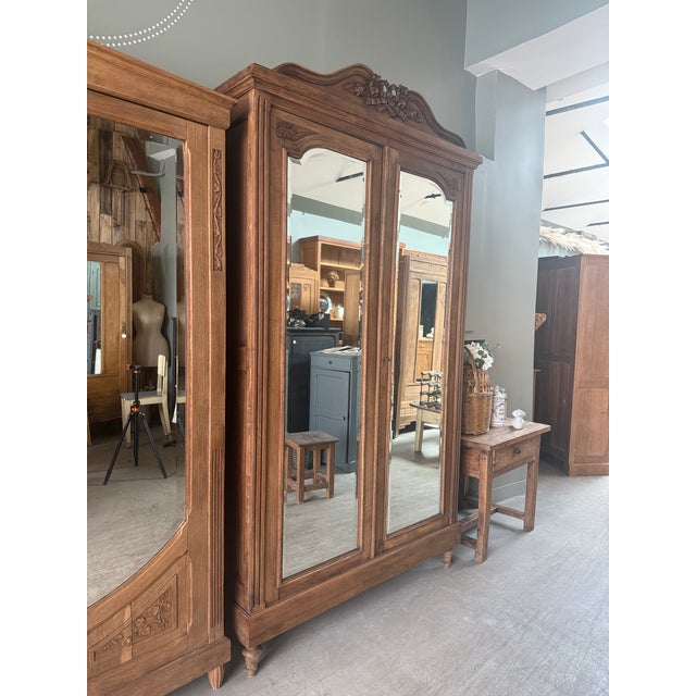 Large Antique Louis XVI Style Wardrobe with Mirror, 1890s For Sale - Image 10 of 15