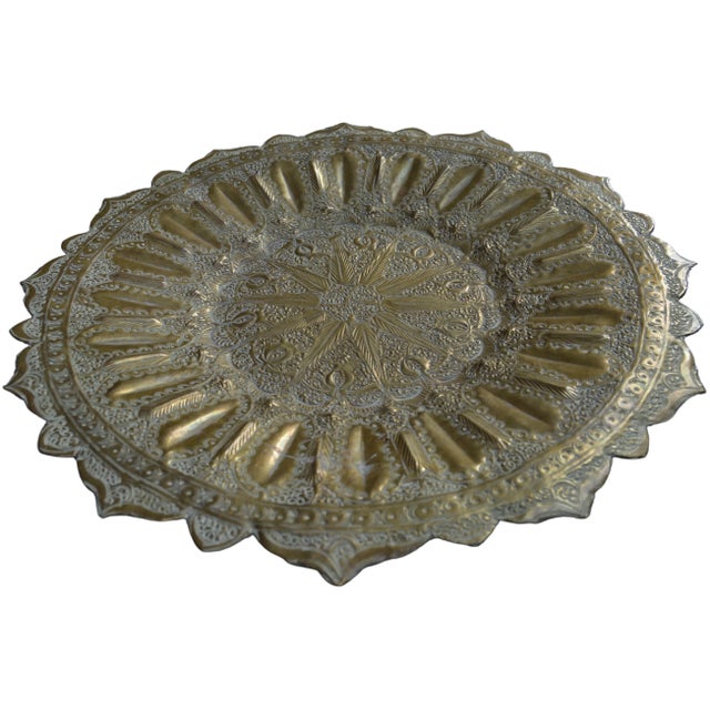 Metal Mid 20th Century Moroccan Moorish-Patterned Engraved Brass Tray For Sale - Image 7 of 9