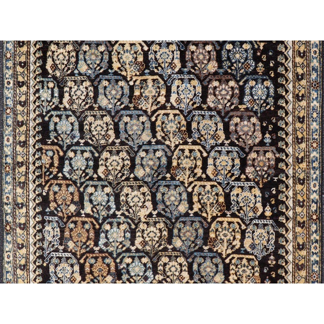 Colorful Blue Antique Persian Hamadan Rug With All-Over Tribal Motifs 4'0 X 5'5 For Sale - Image 4 of 11
