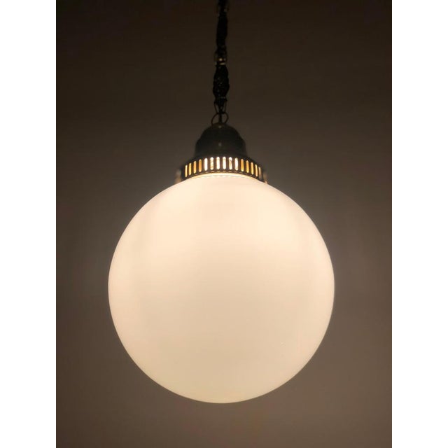 Pendant Lamp with Ornate Chain and White Opaline Glass Globe, 1900 For Sale - Image 4 of 10