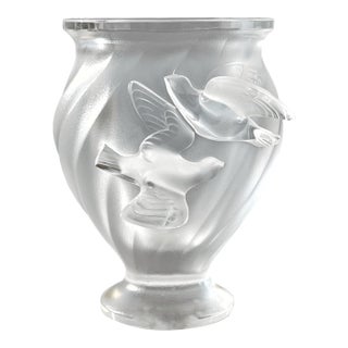Antique Mid 20th Century Lalique Rosine Crystal Vase by Marie Lalique Signed C1950 For Sale
