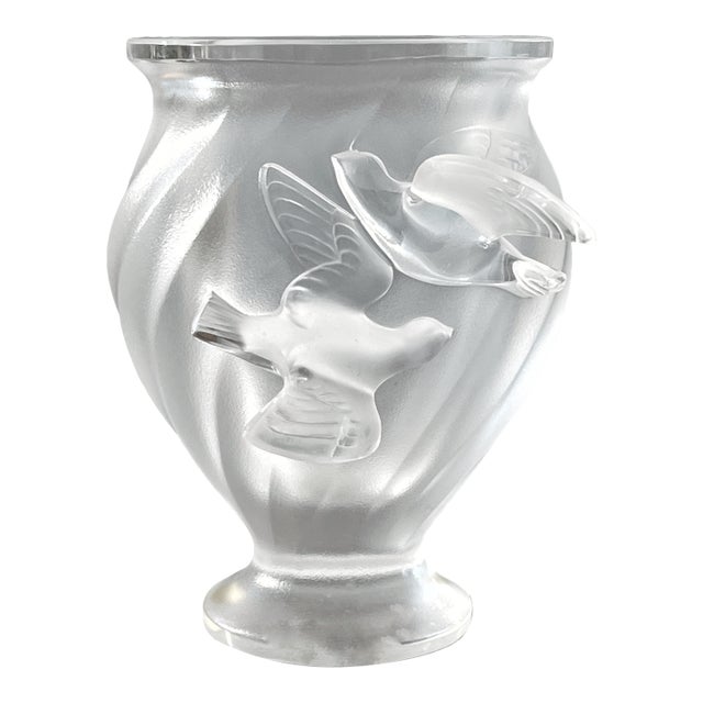 Antique Mid 20th Century Lalique Rosine Crystal Vase by Marie Lalique Signed C1950 For Sale