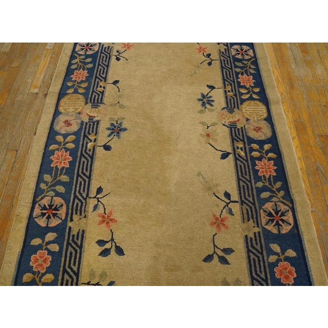 1920s 1920s Beige Floral Shou Antique Chinese Rug 4' 2'' X12' 0'' Knotted Wool Carpet For Sale - Image 5 of 10