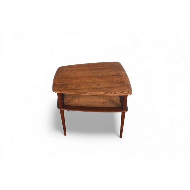 Mid 20th Century Large Peter Hvidt Solid Teak + Cane Side Table For Sale - Image 10 of 12
