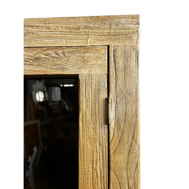 Mod Vintage Elm Wood Glass Display Cabinet For Sale - Image 4 of 8