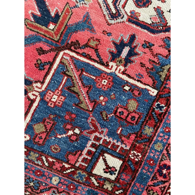 Salmon 1920's Antique Deep Red and Blue Coloring Rug 10 6 X 13 For Sale - Image 8 of 13