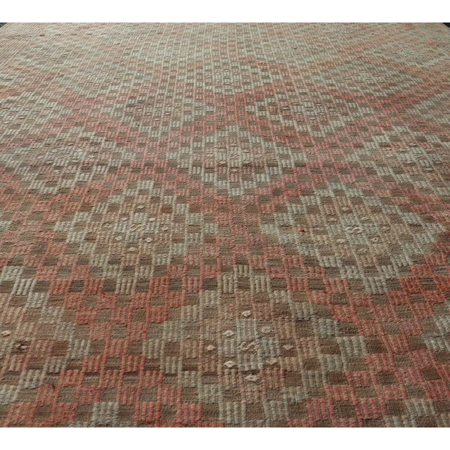 Tribal Colorful Vintage Turkish Embroidered Flat-Weave in Diamond Design in Orange 5'11" X 7'6" For Sale - Image 3 of 11