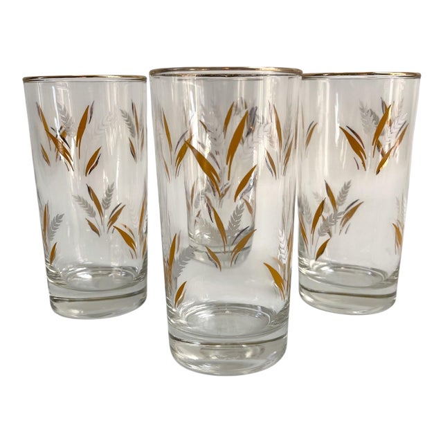 Vintage Libbey Gold Gilt Wheat Highball Tumblers - Set of 4 For Sale