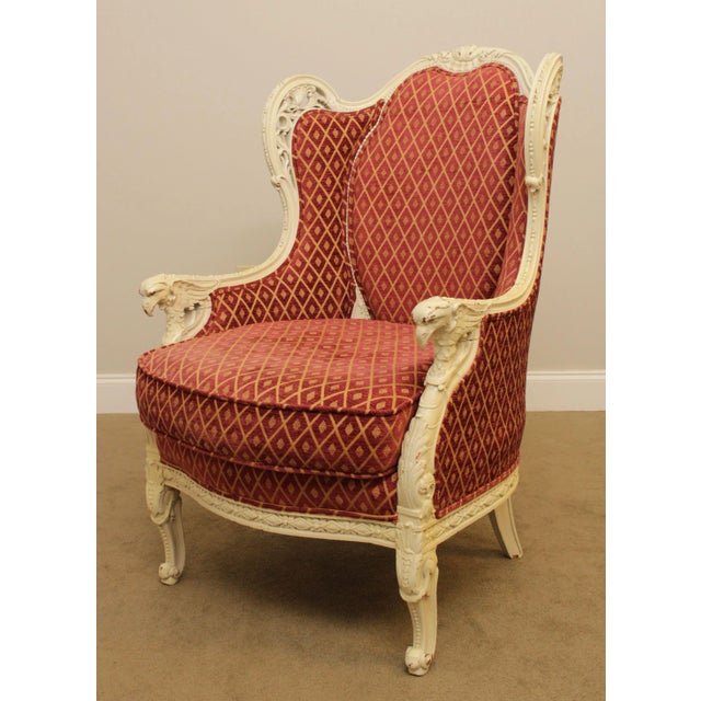 French 1920's French Louis XV Style Vintage Eagle Carved Bergere Wing Chair For Sale - Image 3 of 13