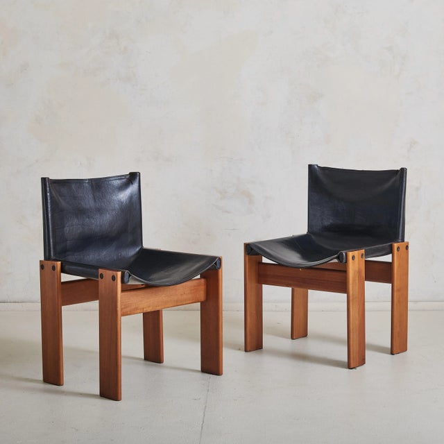 Wood Italian 'Monk' Chair in Black Leather by Afra & Tobia Scarpa, 1974 For Sale - Image 7 of 14