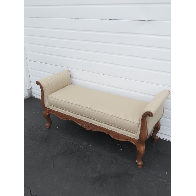 Brown Ethan Allen French Carved Long Upholstered Bench Stool 6440 For Sale - Image 8 of 14
