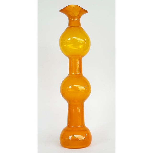 Mid-Century Modern Bischoff Glass 1960s Hand-Blown Orange Tall "Bubble" Vase For Sale - Image 3 of 6