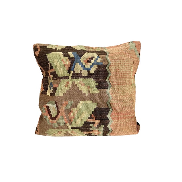 Textile Custom Made Old Turkish Tribal Kilim Pillow Cover 20" by 20" For Sale - Image 7 of 8