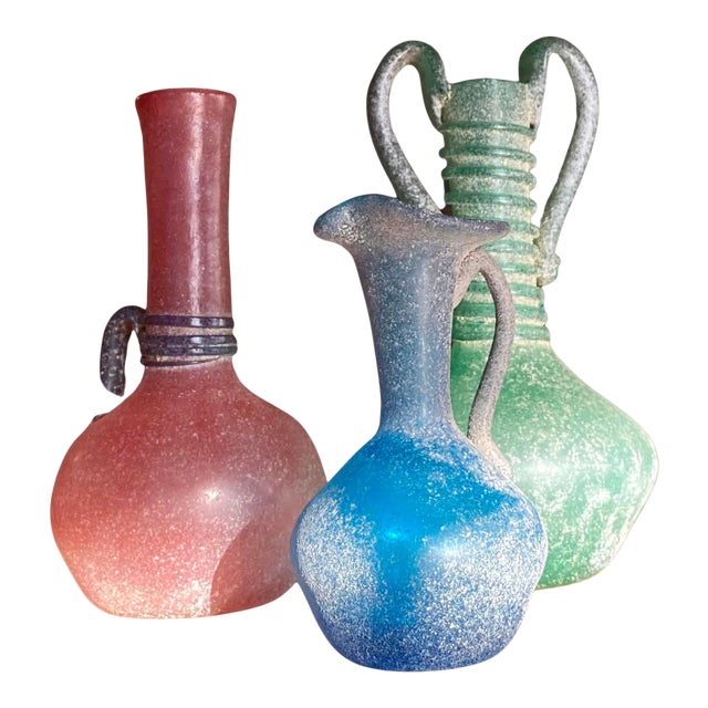 Vintage 1960s Seguso Scavo Style Murano Glass Small Vases - Set of 3 For Sale