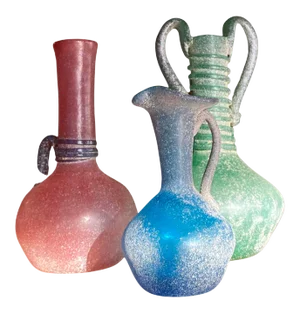 Vintage 1960s Seguso Scavo Style Murano Glass Small Vases - Set of 3