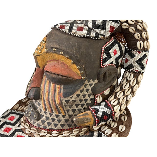 Brown Vintage Large African Tribal Kuba Royal Head Mask Congo 14" H For Sale - Image 8 of 10