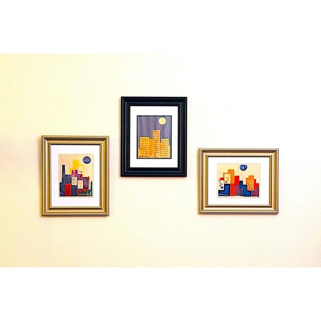 Set of Three Limited-Edition Late 20th-Century Modern Giclée Signed Prints of City Buildings Under Moon For Sale - Image 9 of 9
