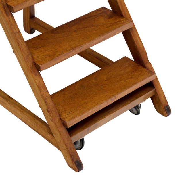 Art Deco Art Deco Period French Oak Rolling Library Wooden Steps, Circa 1940 For Sale - Image 3 of 9