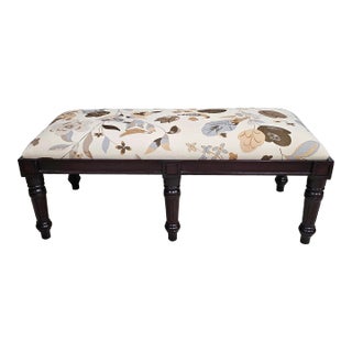 Contemporary Stained Fruitwood and Print Type Upholstered Bench For Sale
