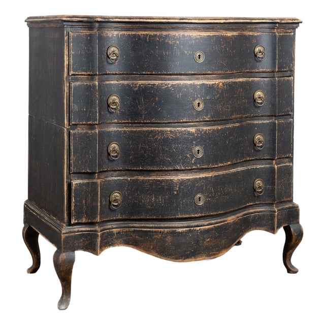 18th Century Black Danish Oak Chest of Four Drawers For Sale