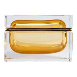 Hand Blown Murano Glass Box in Amber With 24 Karat Gold Flecks and Brass Fittings