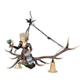 Antique Handcarved Lusterweibchen of a Wine Waitress Ca. 1920 For Sale