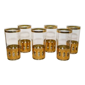 Set of 6 Vintage Culver Ltd Highball Glasses With 22-Karat Gold Antigua C. 1950