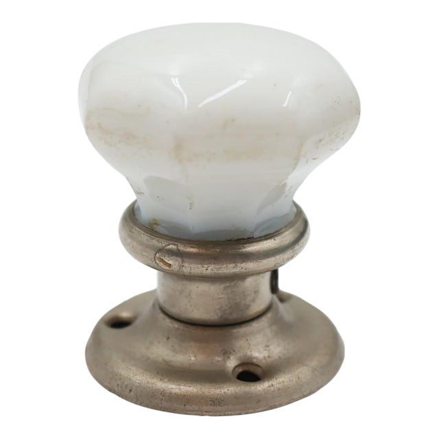 Antique Milk Glass Nickeled Brass Dummy Door Knob For Sale