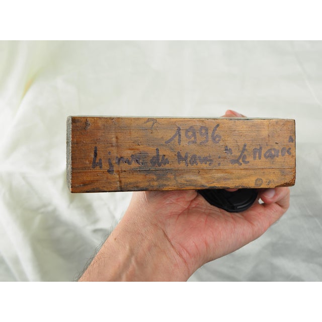 Late 20th Century Moroccan Brass Camel on Wooden Display Stand For Sale - Image 9 of 9