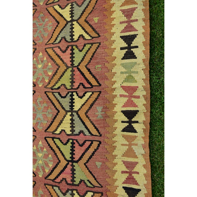 Mustard 1980s Turkish Traditional Tribal Style Hand Knotted Wool Kilim Rug For Sale - Image 8 of 11