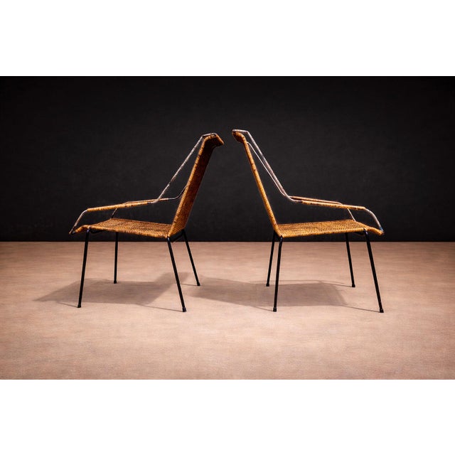Mid-Century Modern Pair of Armchairs Wicker & Iron, Carlo Hauner, 1950s For Sale - Image 3 of 9