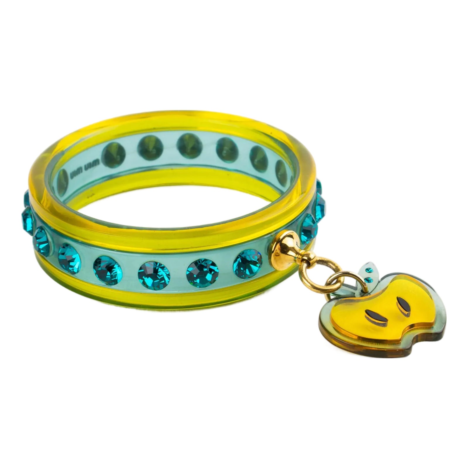 Miu Miu Turquoise and Yellow Acrylic Jeweled Bracelet Bangle With