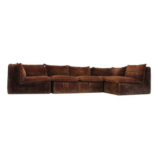 Vintage Brown Velvet Modular Sofa, Italy, 1970s, Set of 5 For Sale