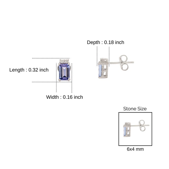 Vintage Emerald Cut Tanzanite & Diamond Stud Earrings in Sterling Silver- A Pair For Sale - Image 9 of 13