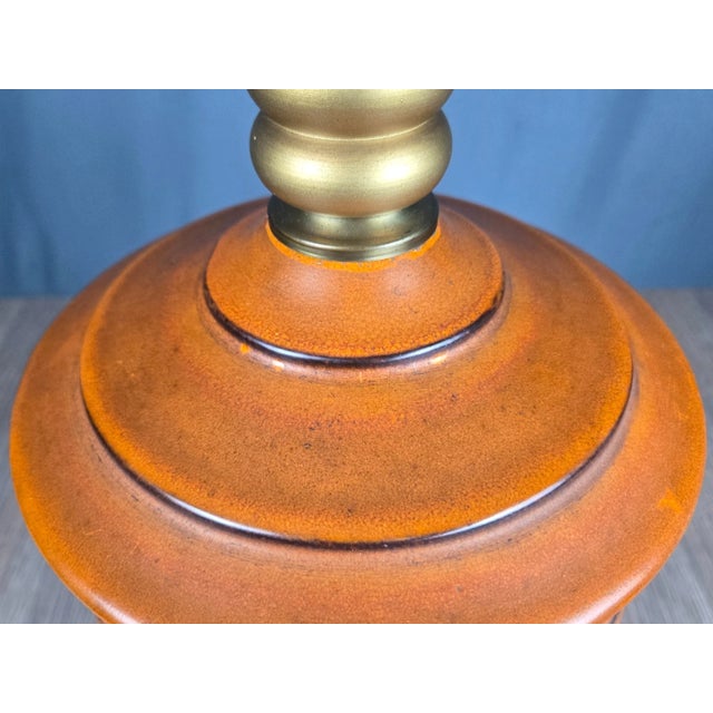 1960s Large Orange Dimensional Ceramic & Brass Mid Century Table Lamp For Sale - Image 12 of 18