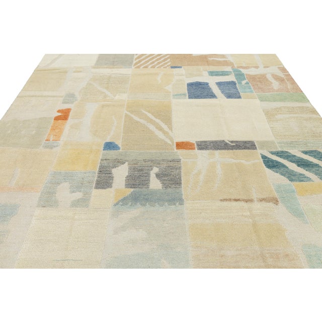 Cream Contemporary Abstract Geometric Hand-Knotted Wool Rug in Soft Earth & Pastels For Sale - Image 8 of 12